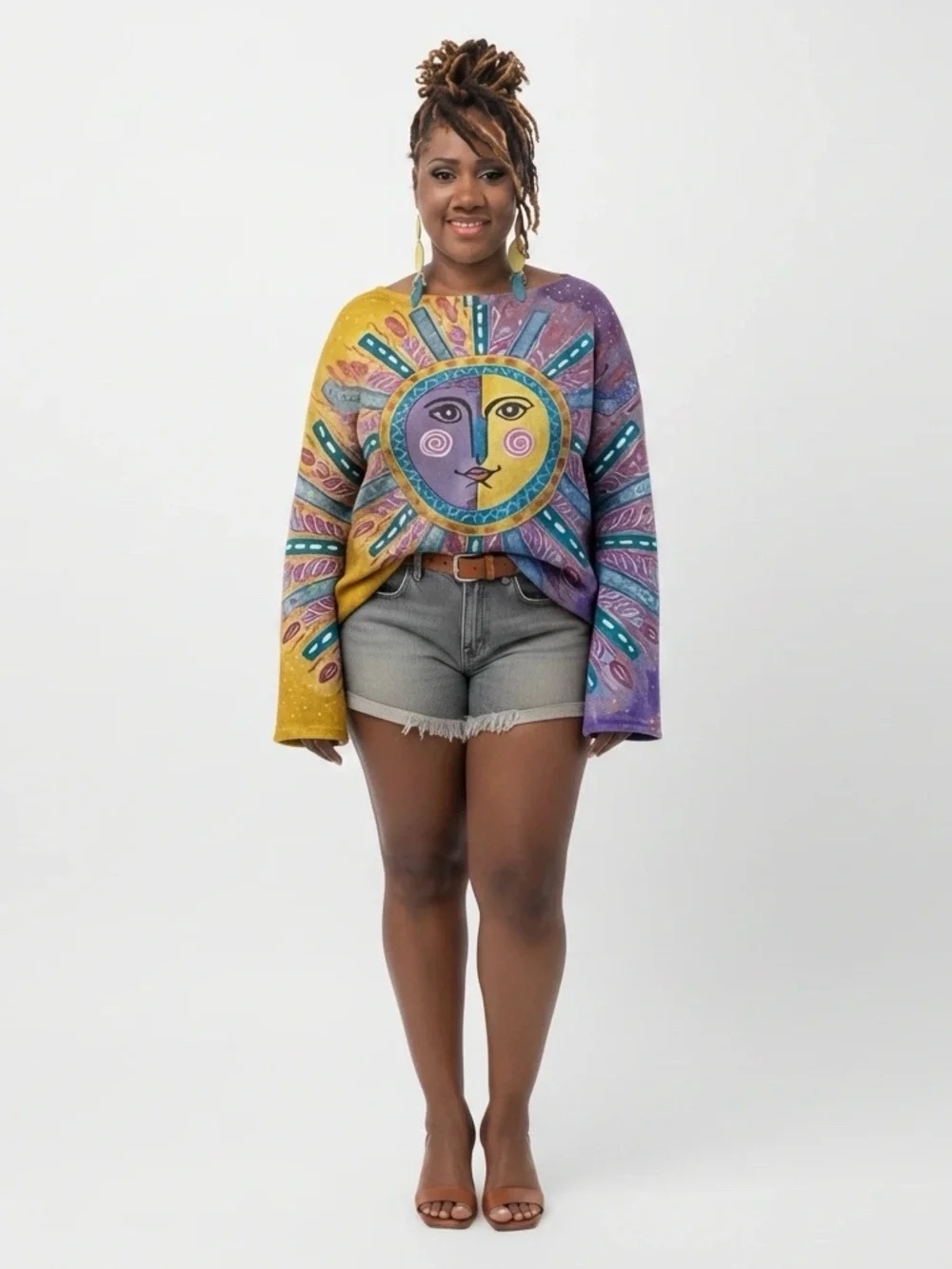 Amazon Sun & Moon Colorblock Pullover Sweater - Yellow & Purple
